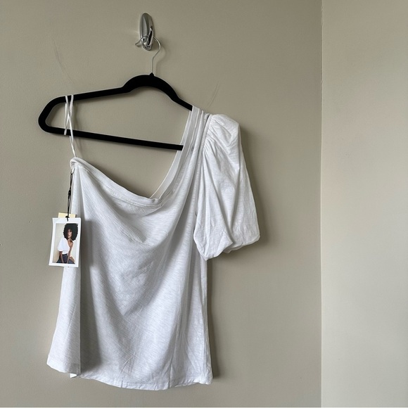 NATION LTD - Raina Balloon Sleeve One Shoulder Tee in White - Picture 4 of 10